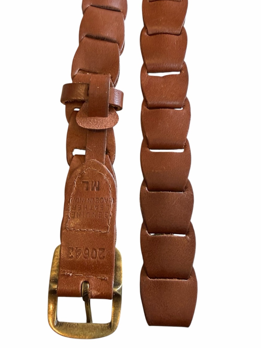 Cognac Brown Genuine Leather Woven Link Belt Boho Western - Picture 4 of 6
